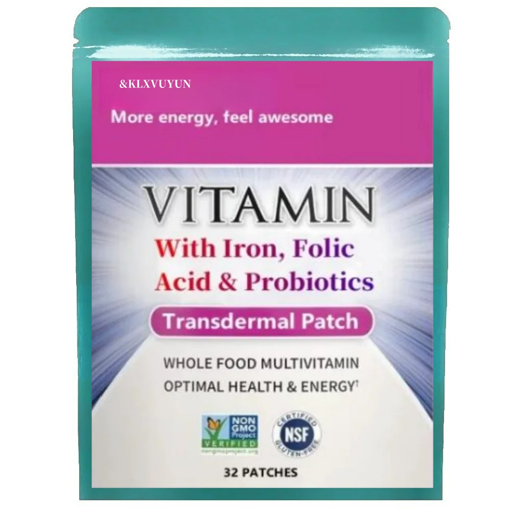 Parche Transdermico Multivitamínico para Mujer con Vitaminas B12, B6, D3, Hierro, Ácido Folico y Probióticos, Suministro de 1 Mes