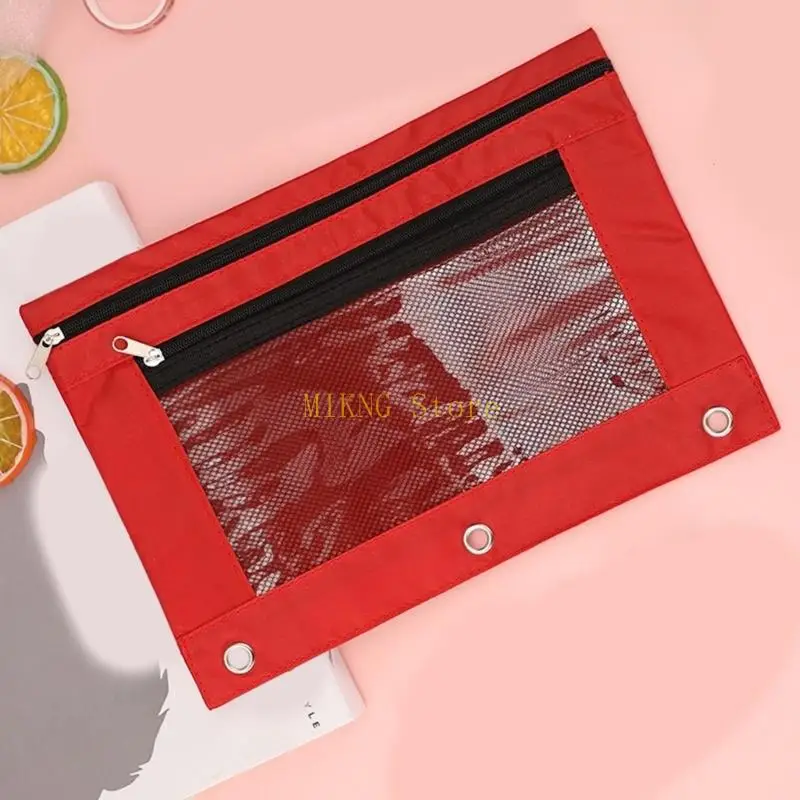 펜 가방 더블 지퍼 펜 파우치 3 반지 바인더 펜 케이스 케이스 파일 가방 펜슬 가방 최고의 판매