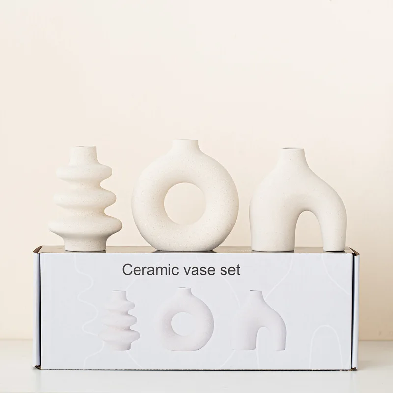 White ceramic vase burst three-piece home decoration set