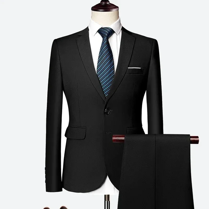 Slim Fit Black Men Suits Luxury One Button Notch Lapel Outfits Formal 2 Piece Jacket Pants Male Clothing High Quality Blazer