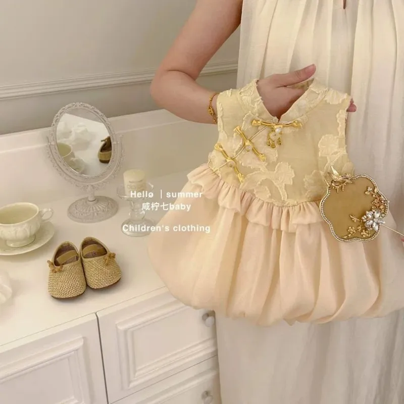 

Baby girl summer dress fashionable new style children's new Chinese vest dress