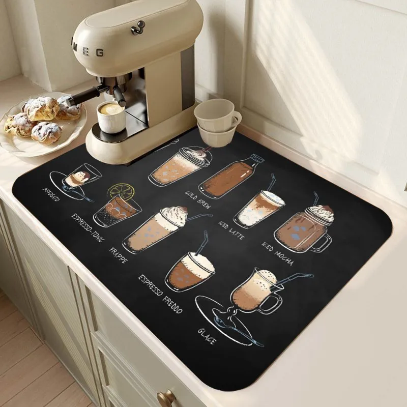 Retro Coffee Maker Mat Kitchen Drain Pad Non-slip Dish Drying Mats Quick Dry Tableware Faucet Placemat Dinnerware Washable