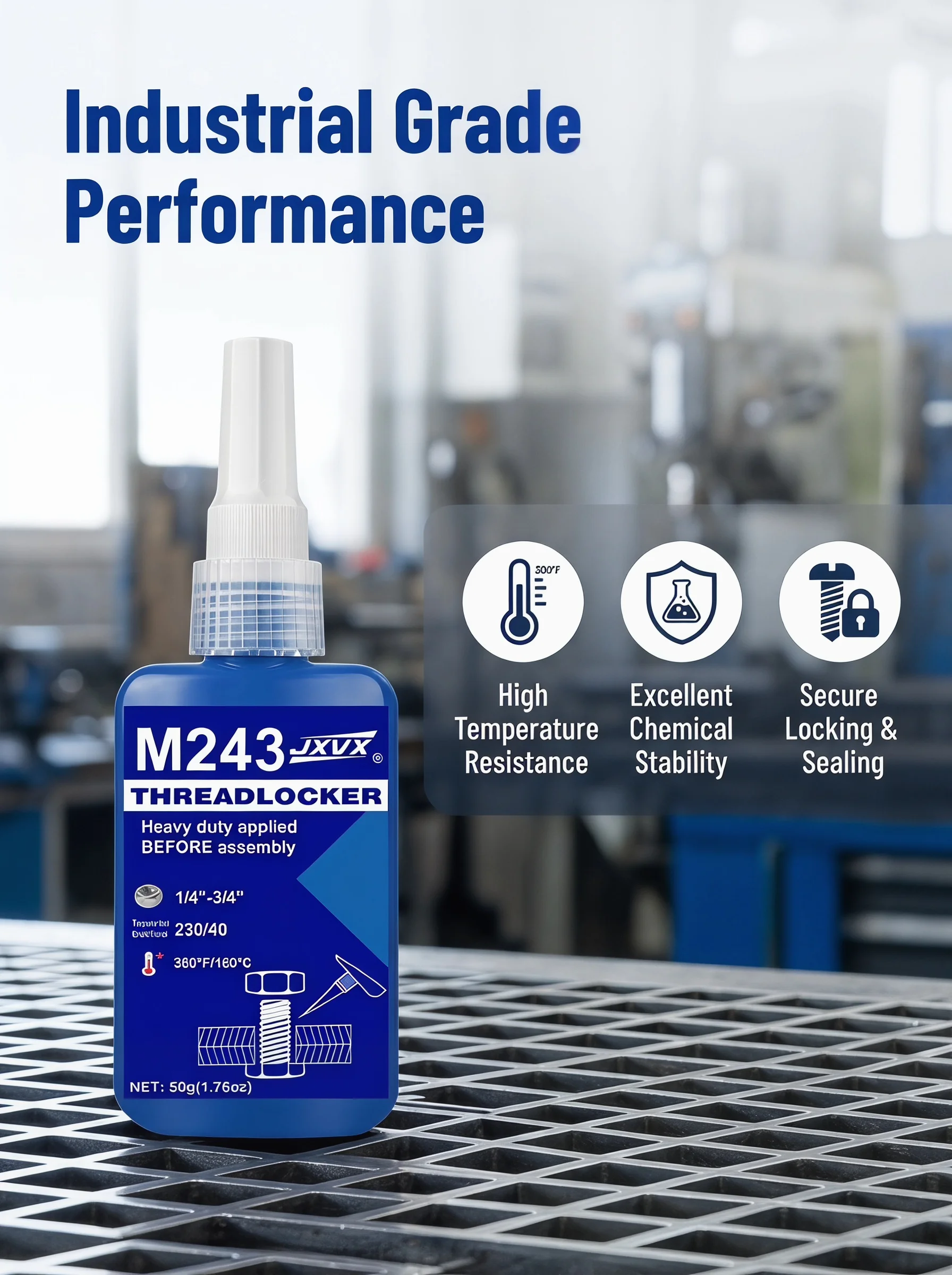 Frein-filet bleu à résistance moyenne, 50 ml, colle anaérobie résistante à l'huile et antioxydante pour les assemblages métalliques de motos, vélos