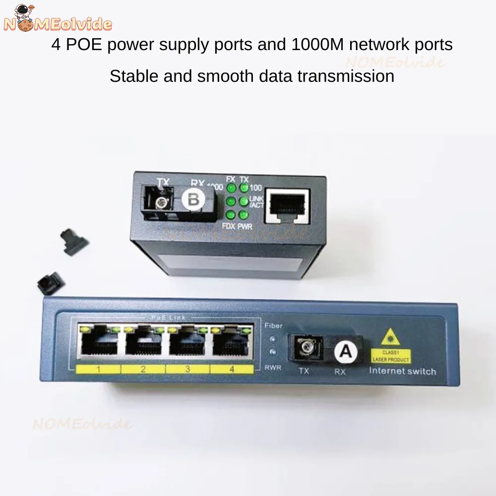 1SC/4GE POE Media Converter 3KM Single-Mode Single Fiber Optical Transceiver SC 2 in 1 Switch  Media Converter 1000M