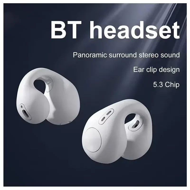 5.3 Bluetooth Ear-Clip Wireless Headphone HiFi Stereo Noise Reduction Waterproof Earbud 2026 NEW