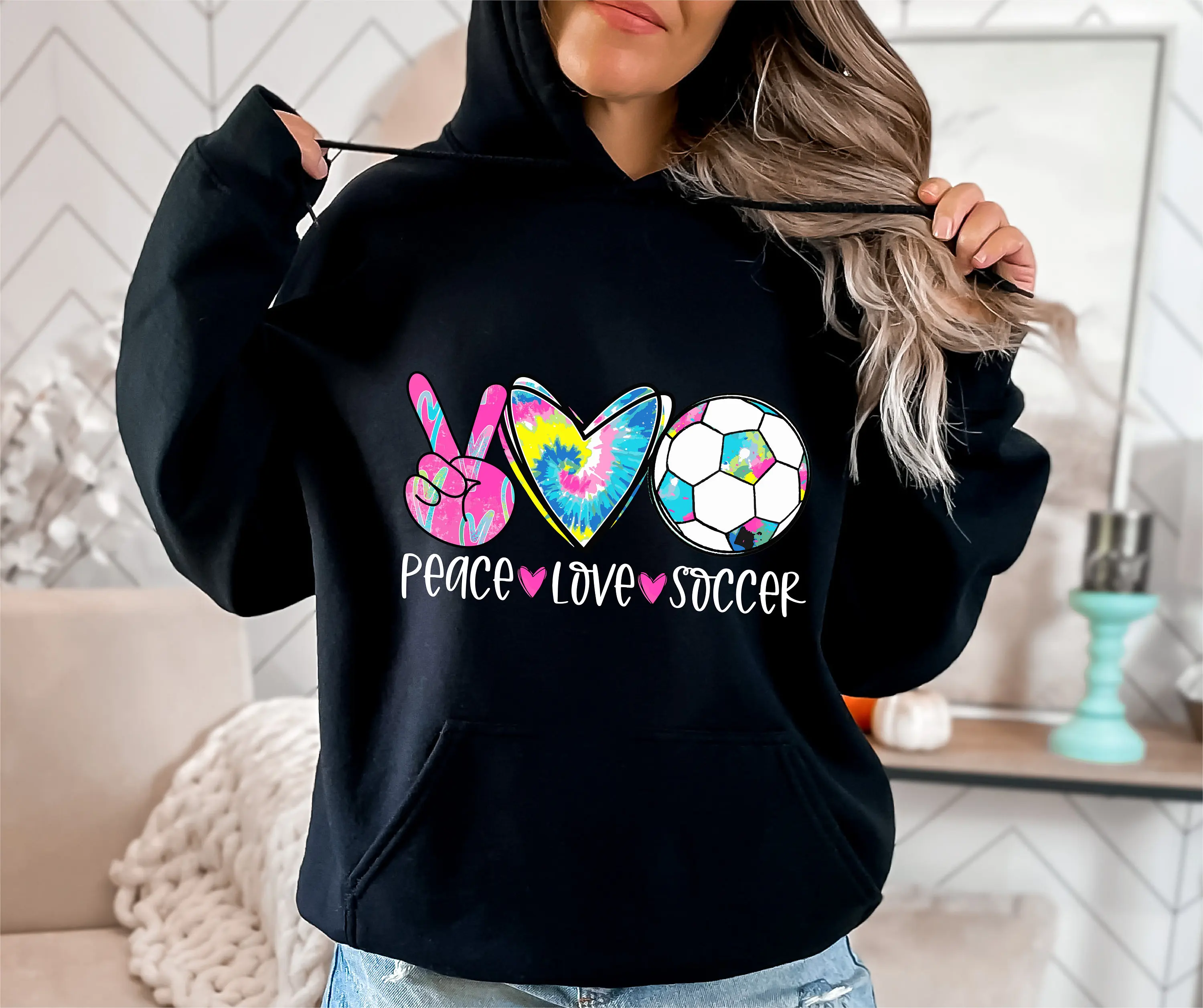 

Футбольная толстовка с капюшоном Peace Love для женщин, толстовка с длинными рукавами, пуловер унисекс, модная осенне-зимняя одежда, топы Y2k, уличная одежда