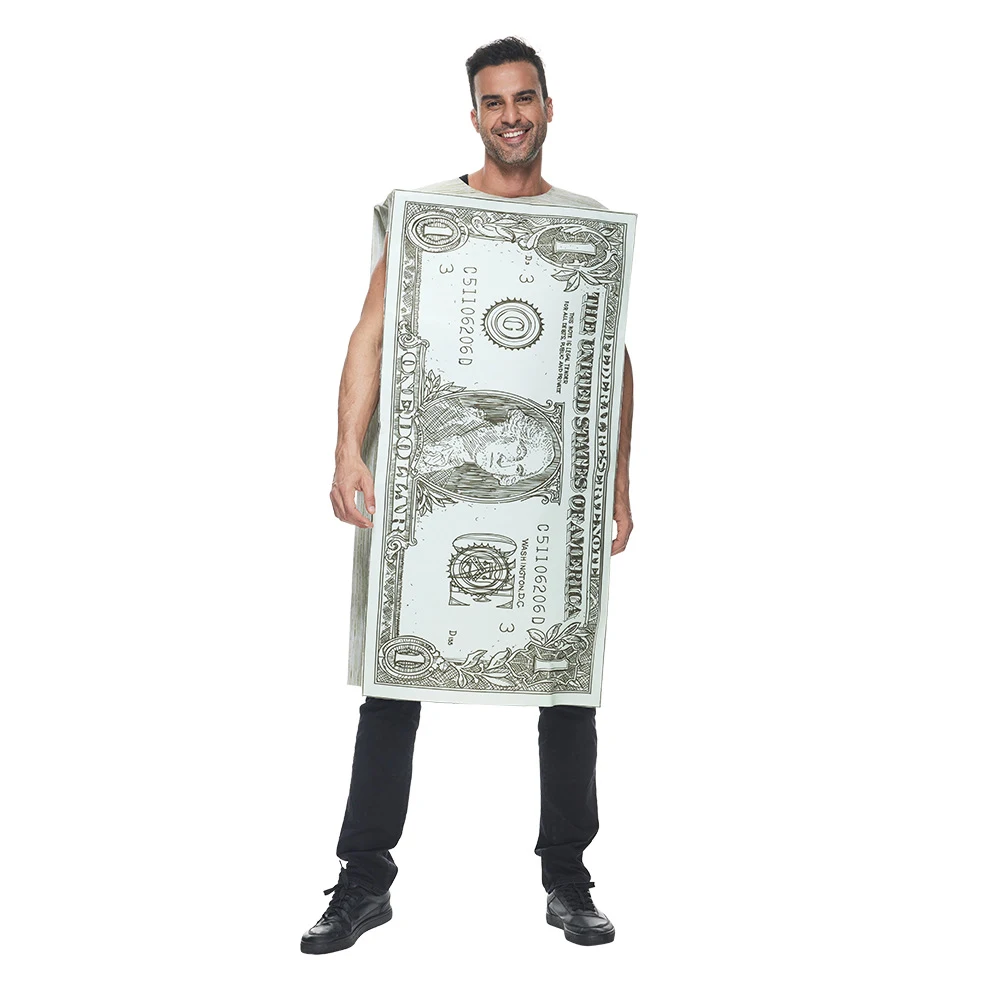 Umorden Funny Sponge Suit Paper Money Bills One US Dollar Costume Unisex Adult Men Women Purim Halloween Party Fantasia Clothes