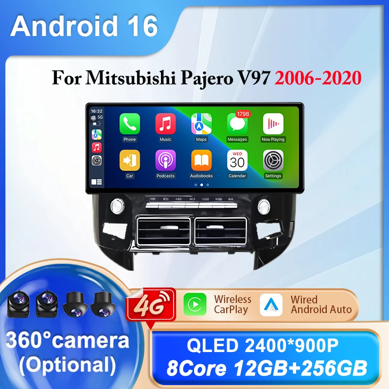 

12,3-дюймовый автомобильный радиоприемник для Mitsubishi Pajero V97 2006-2020, Android 16, беспроводной CarPlay, мультимедийный сенсорный экран, GPS-навигация, Wi-Fi