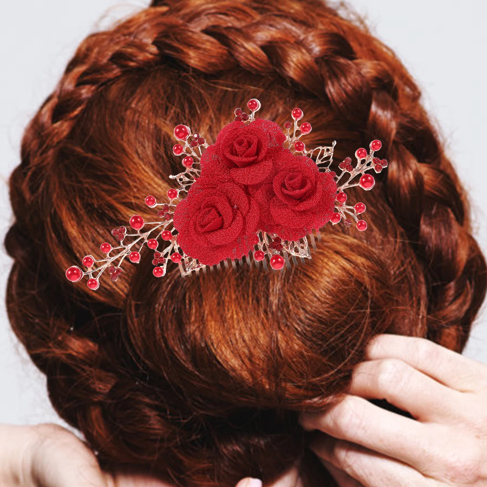 

Red Comb Hair Accessories for Girls Wedding Bridal Floral Elegant Alloy Sturdy Women Party Attractive