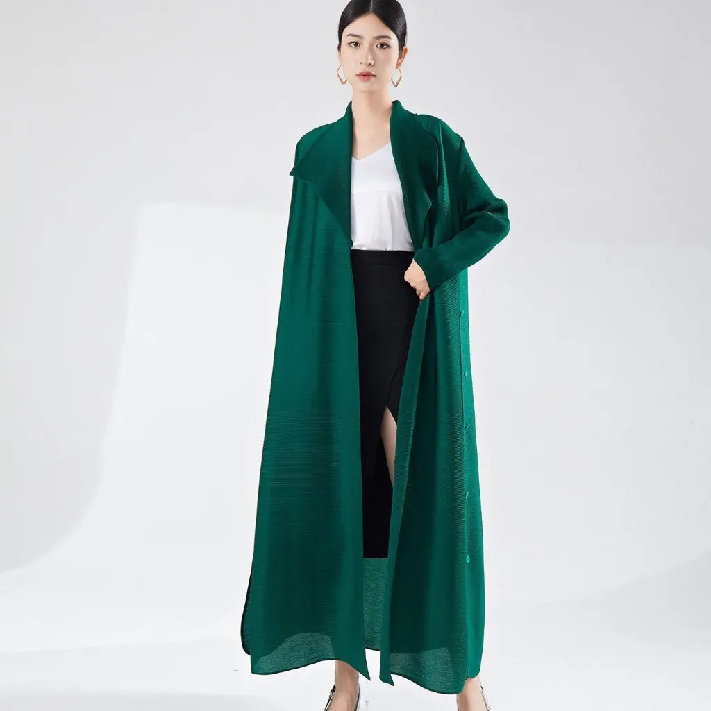Women's High-End Elegant Black Windbreaker Coat Lengthen Cardigan Robe Loose All-Match Fashion