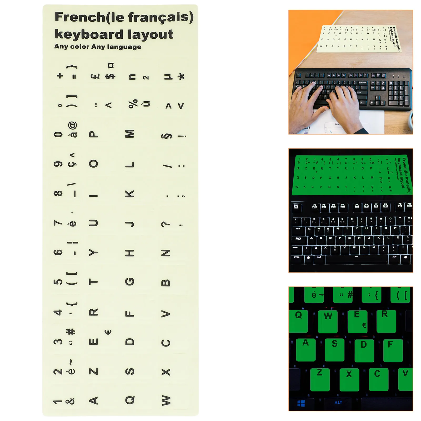 

Glowing Night Light Keyboard Stickers French English Dual Language Replacement Labels for Computer Laptop Desktop Universal