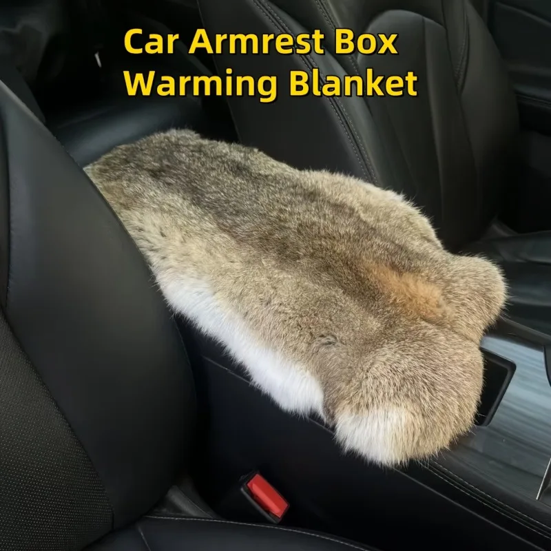 

New Universal Car Center Console Armrest Box with Genuine Rabbit Fur - All-Season & Winter Use One-Piece Design