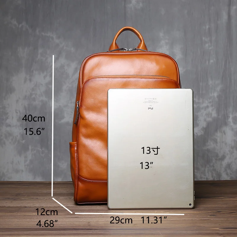 Vegetable Tanned Cowhide Shoulder Backpack Men\'s Head Layer Cowhide Vintage Casual Multifunctional Large Capacity Computer Bag