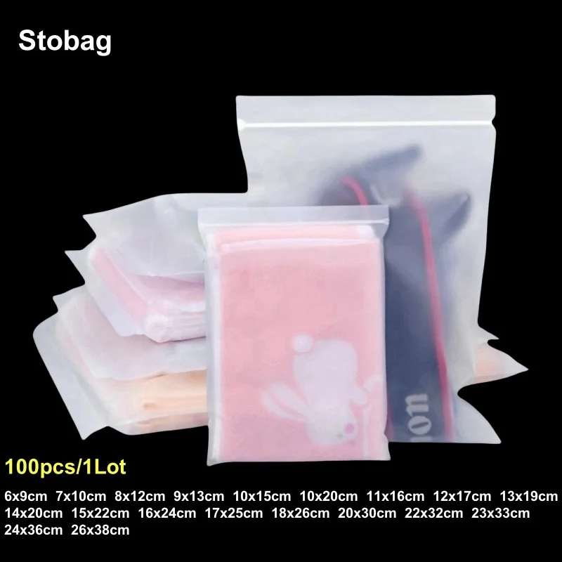 

StoBag 100pcs Frosted Matte CPE Ziplock Bags Small Large Clothes Package Pouches Plastic Sealed Shirts Storage Reusable Pocket