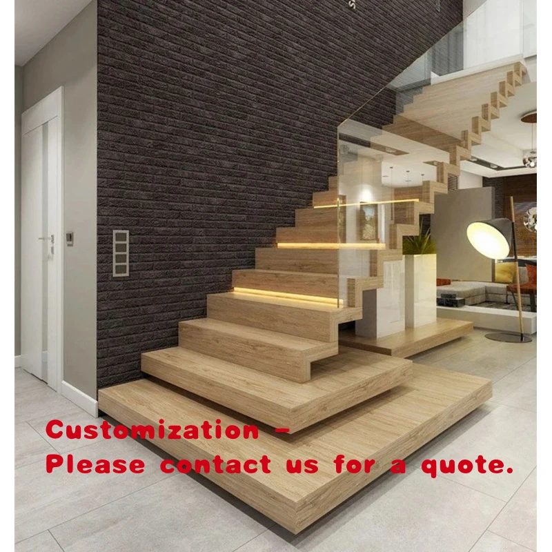custom.Factory Price Modern Luxury Indoor Floating Stairs American Oak Straight Stairs Wood Tread Staircase