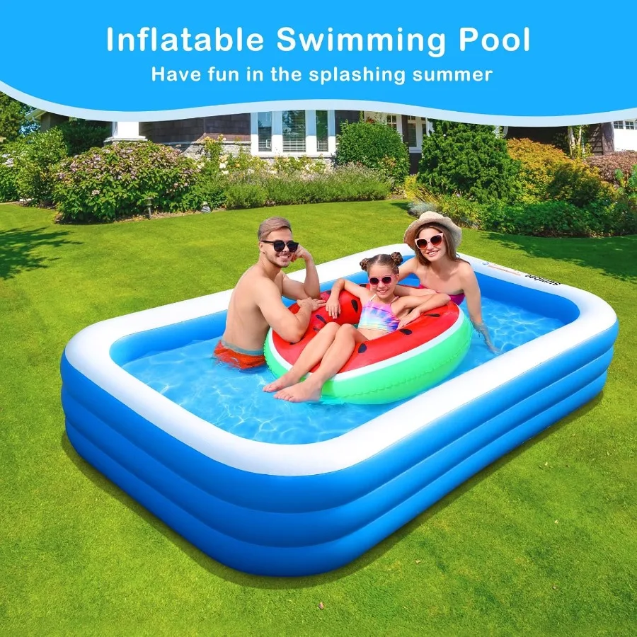 Piscina Gonfiabile per Bambini e Adulti 120x72x22 Pollici, Grande Piscina Rettangolare Gonfiabile per Famiglia, Giardino, Esterni