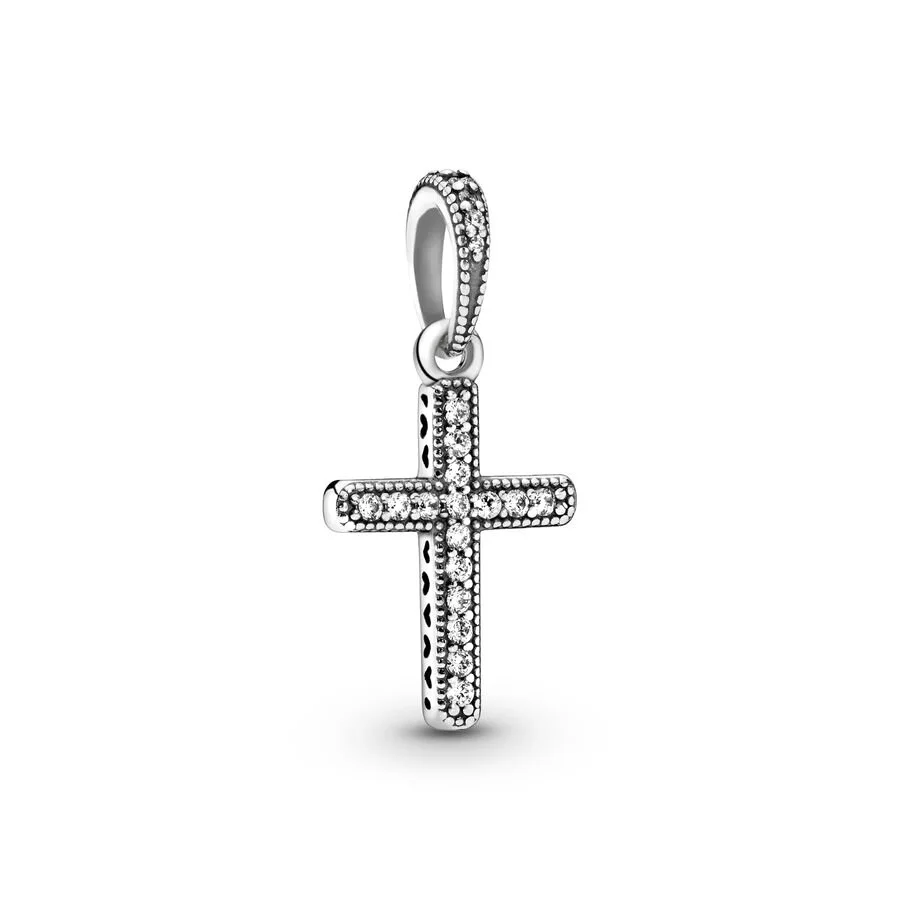 Sparkling Pendant Gold White Jesus Cross, Heart-Shaped Charm Bead Fit Original European Silver 925 Necklace Bracelet DIY Jewelry