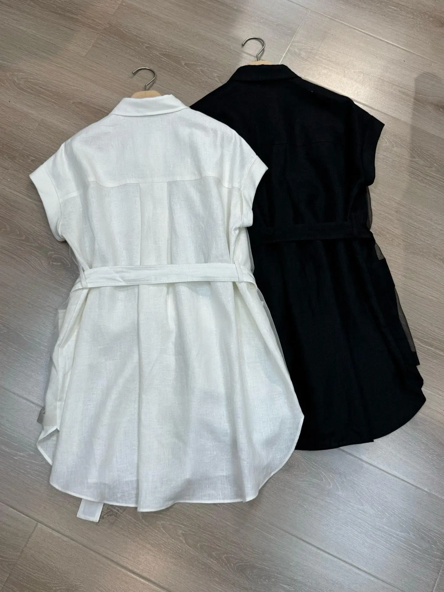 Spring and Summer Women's Collar Shirt Skirt Linen Double-Layer Temperament Waist Cinching Dress