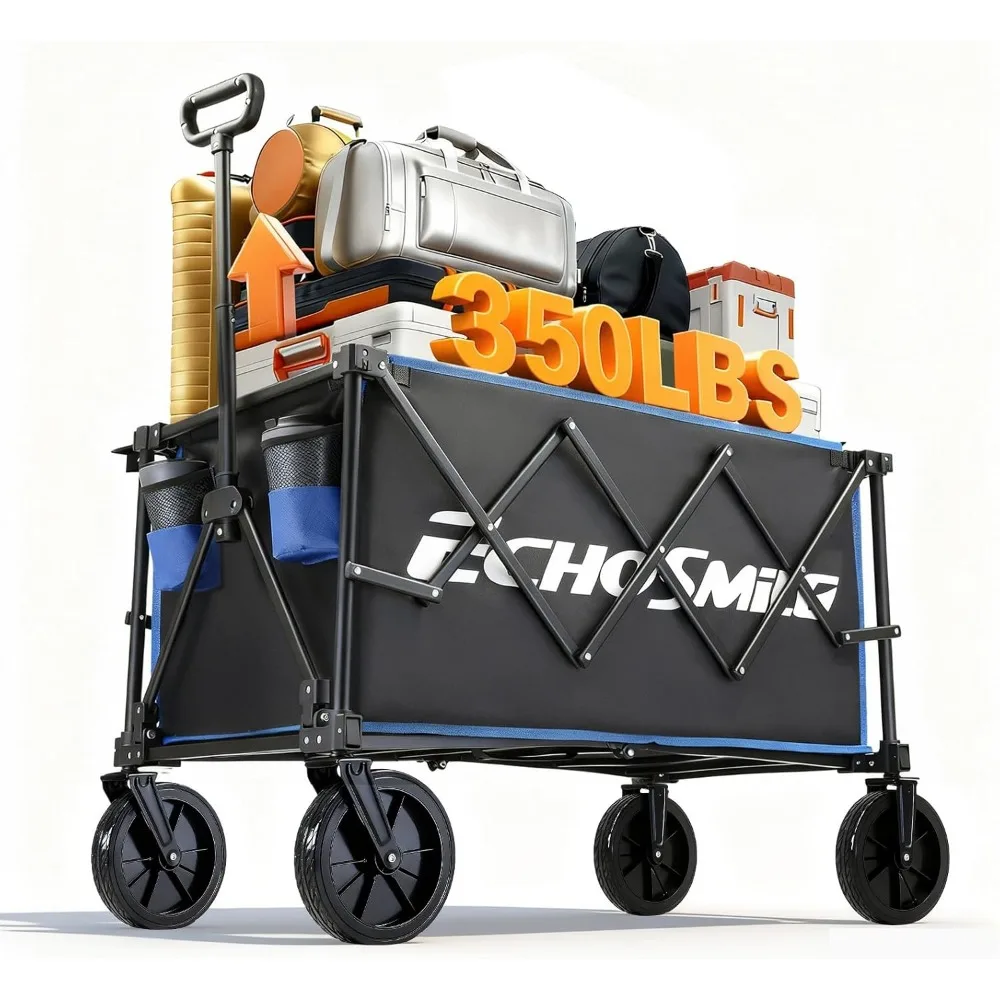 

EchoSmile Collapsible Foldable Wagon Cart with 350lbs Weight Capacity, Heavy Duty Folding Utility Sport Wagon with Removeble Whe