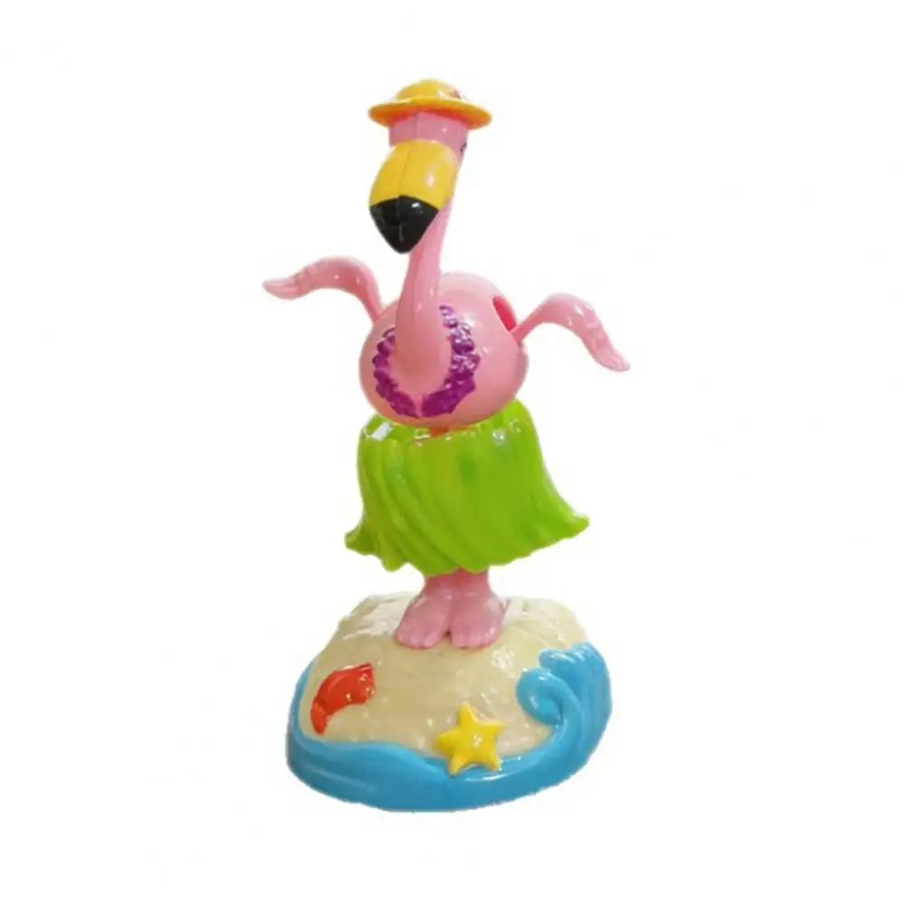 Niedliche Flamingo-Solar-Auto-Dekoration für das Armaturenbrett, Hawaiianische Grasrock-Schwingfigur – Strandurlaub-Freundlich