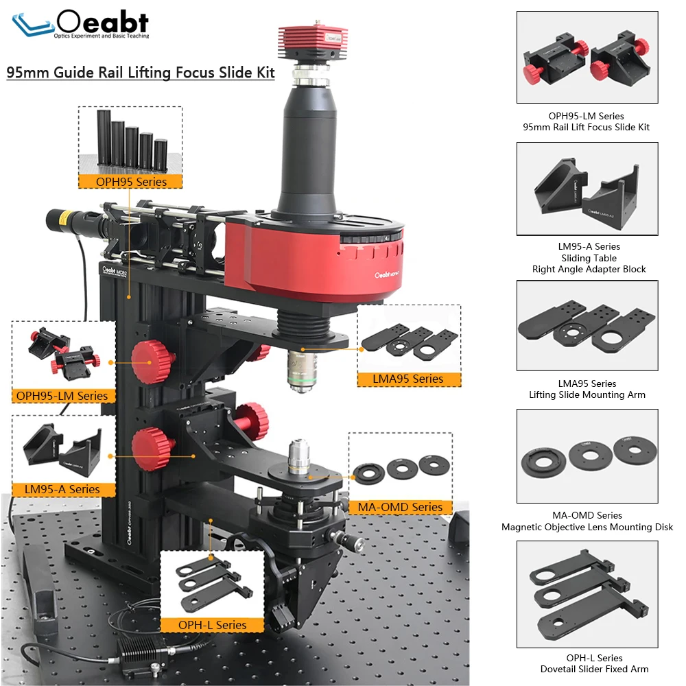 OPH95-LM Series 95mm Guide Rail Lifting Focusing Slide Kit Objective Lens Mounting Frame Fixed Arm Bracket Accessories