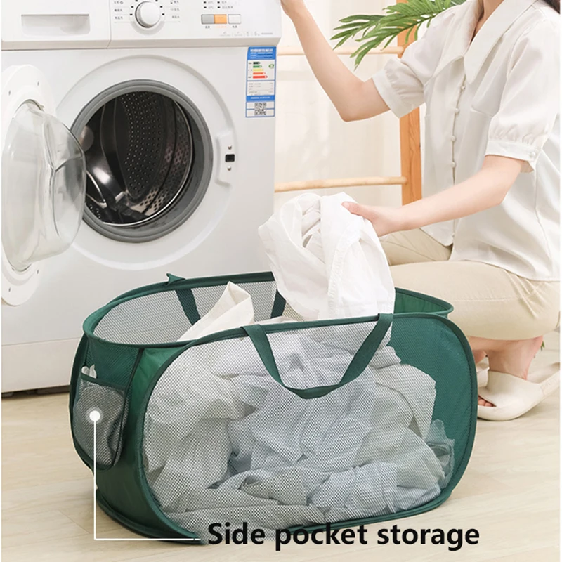 Laundry Basket Portable Large Storage Basket Folding Hollow Dirty Laundry Basket with Durable Handles Household Storage Basket