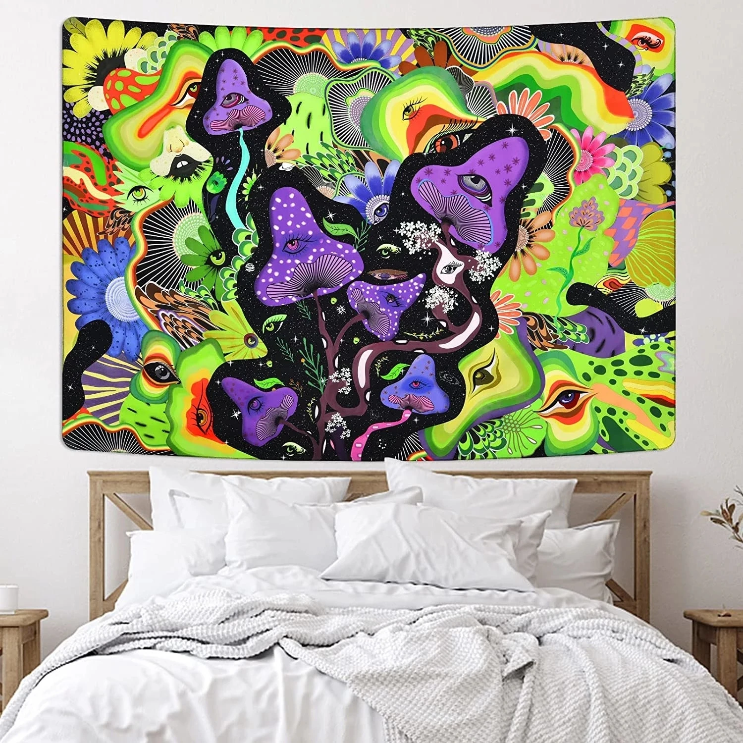 Mushroom tapestry psychedelic eye tapestry psychedelic tapestry colorful flower tapestry wall hanging room (91.52 x 122.02 cm)