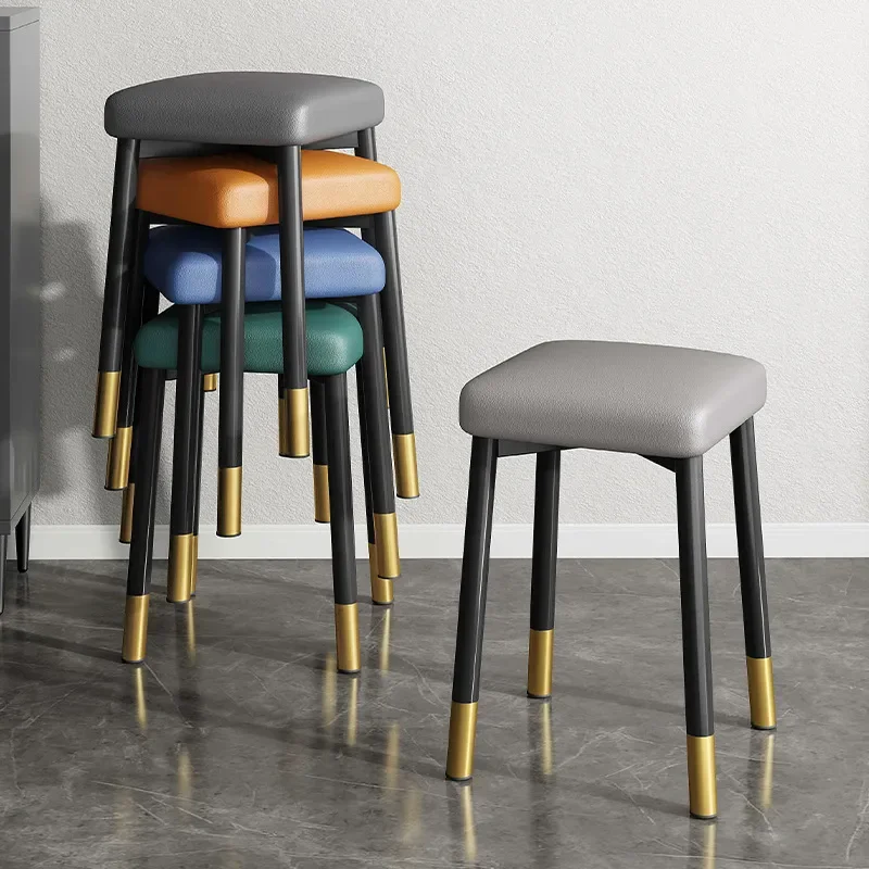 Modern Stackable Metal Dining Stool Square Soft Seat Bench for Living Room Household Simple Small Chair