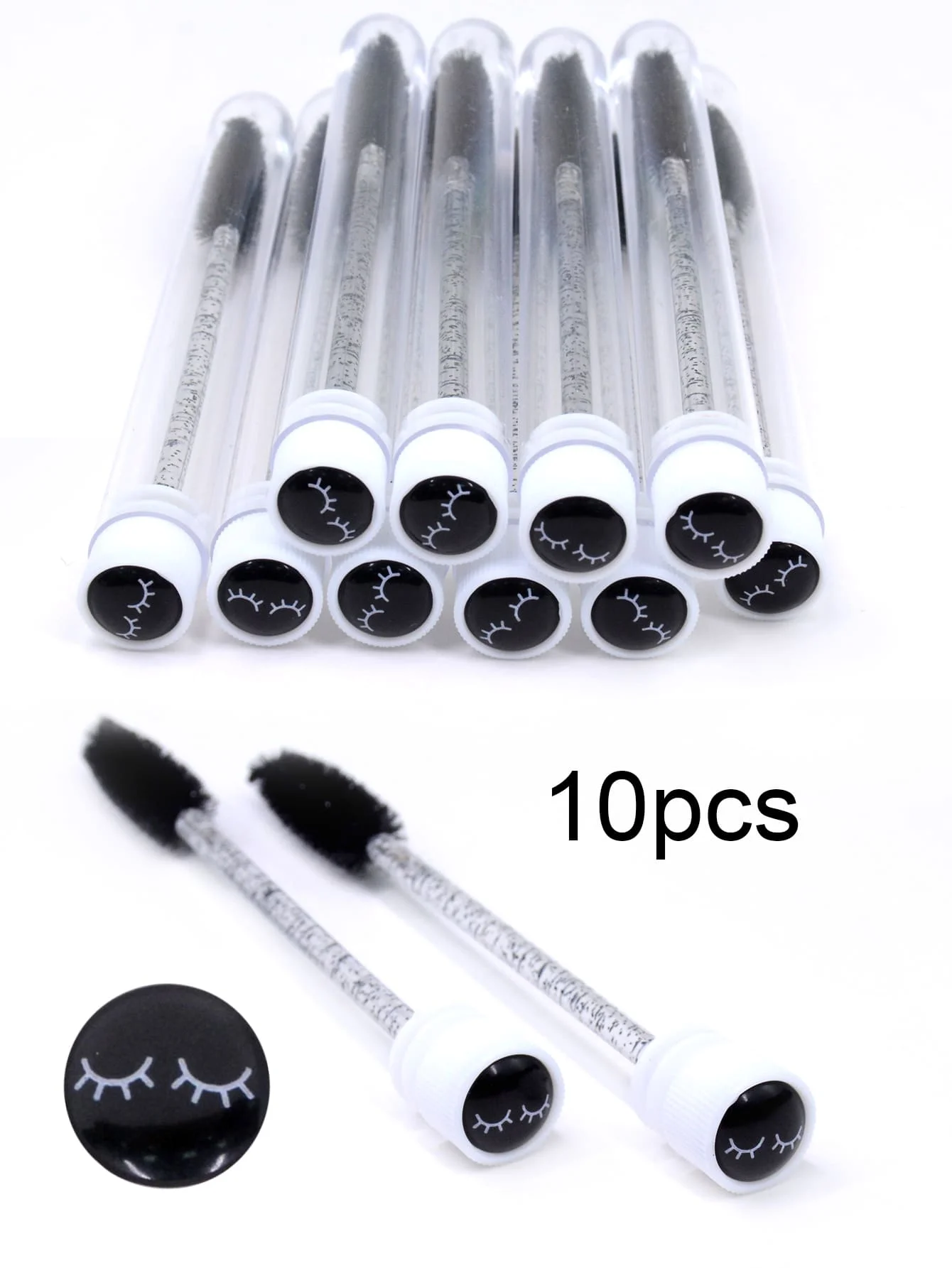 10Pcs Hot Pink Glitter Eyelash Brushes With Dust-Proof Tubes Reusable Shining Lash Mascara Wand Spooly In Clear Case