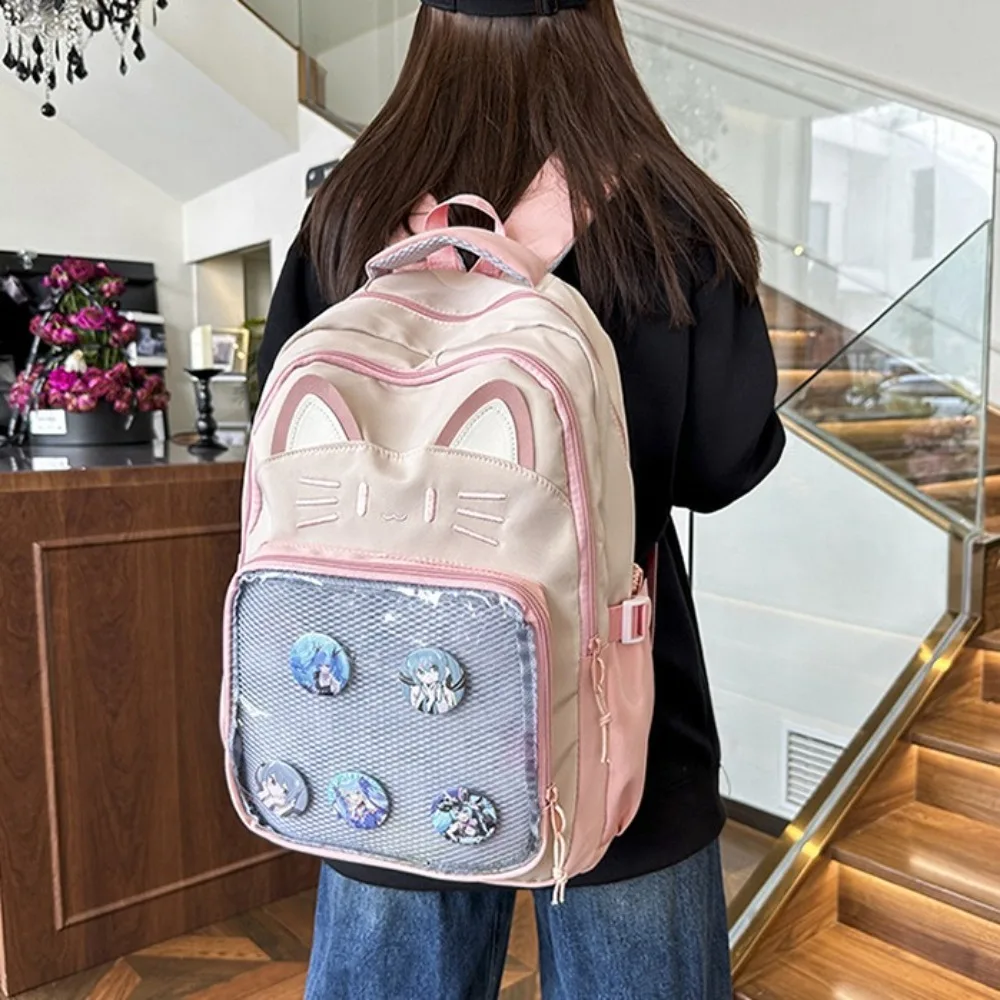 Embroidery Cartoon Ita Bag Large Capacity Preppy Style Transparent Pocket Itabag Cat Doll Badge Display Student School Bag