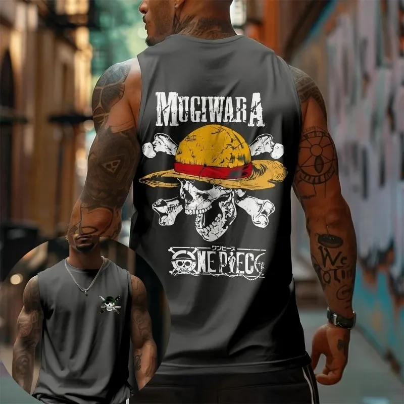 One Piece Mugiwara Straw Hat Skull Tank Top Anime Graphic Print Tank Tops Streetwear Fitness Workout Muscle Tee Fans Casual Tops view 3