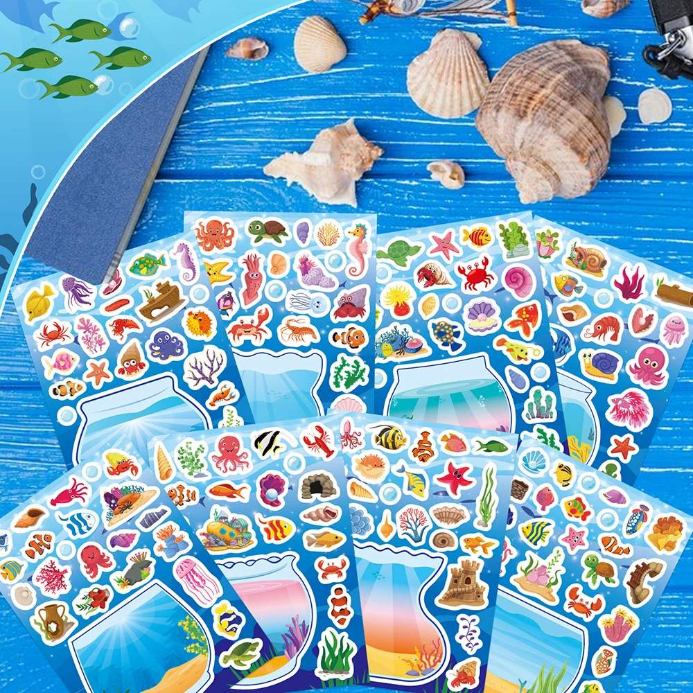 

8/16sheets DIY Your Own Fish Tank Marine Animal Puzzle Stickers Funny Creative Assemble Jigsaw Decals Party Decoration Supplies