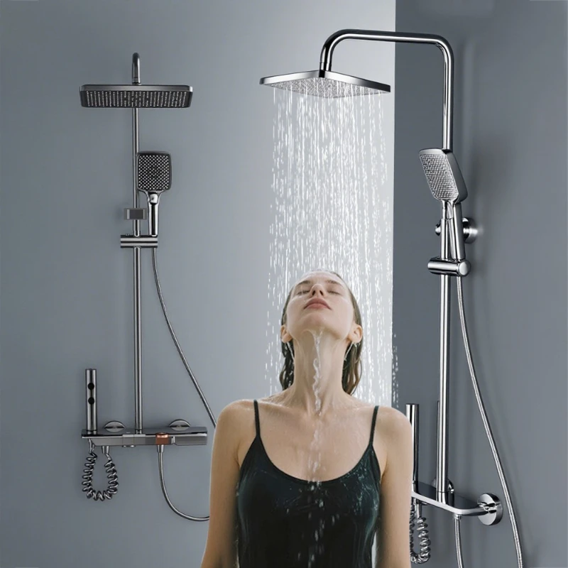 4-way Rainlfall Showers System Set Wall Mounted Bathroom Shower Faucet Set Brass Shower Mixer Crane with Hand Shower Set