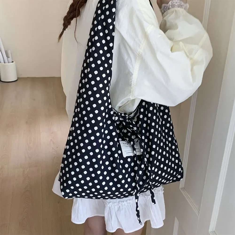 Lässige, einfache Handtasche mit Punkten, koreanische doppelseitige Umhängetasche, modische Pendeltasche mit großem Fassungsvermögen, Einkaufstasche – Detail 3