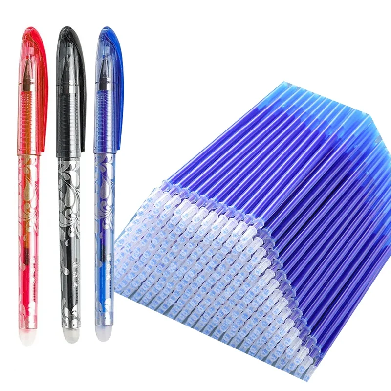 52Pcs/Set Gel Pen Erasable Refill Rod Erasable Pens 0.5mm Blue Black Washable Handle School Writing Stationery Gel Ink Pen