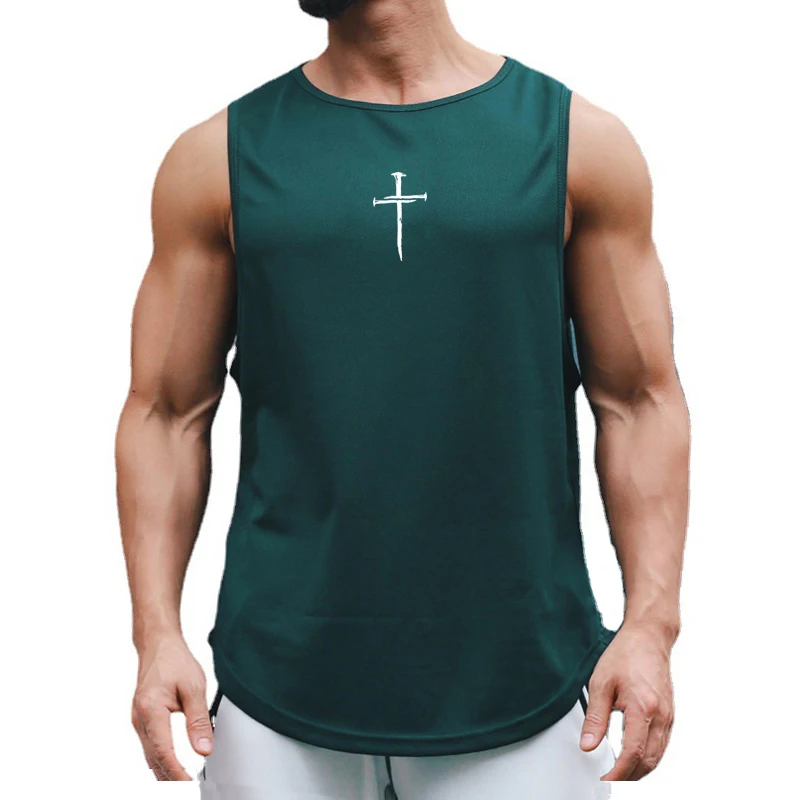 Personalized Cross Summer Gym Tank Top Mens Fitness Clothing Quick Dry Loose Bodybuilding Sleeveless Shirts Basketball Vest