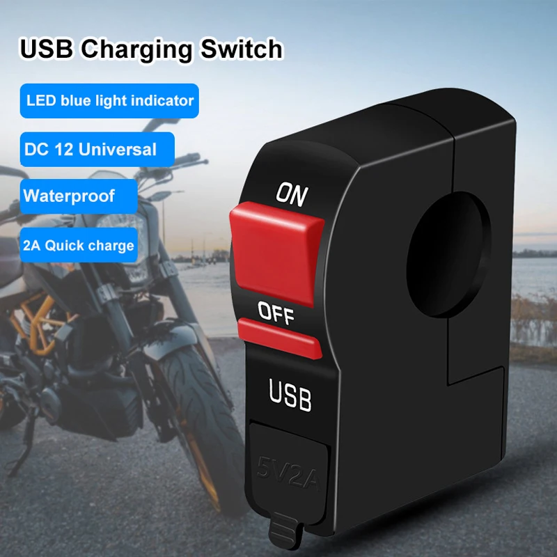 

22mm 7/8" Universal Motorcycle Handlebar Switch Start Flameout ON OFF Button With USB Charger For Yamaha ATV 4 Wire Connectors