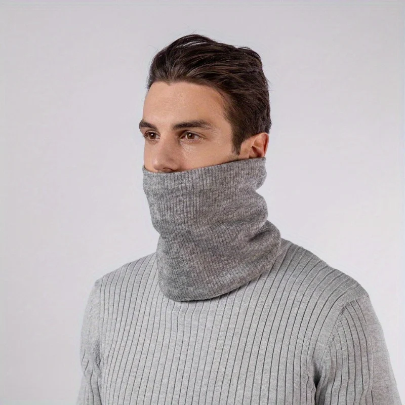 

Winter neck protection scarf with knitted scarf and warm woolen yarn, plain color versatile windproof scarf