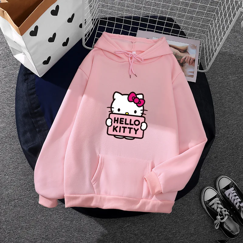 Cartoon Sanrio Hello-Kitty Cute Women Hoodie Korean Girls Fashion Sweatshirt Spring and Autumn Model Clothes Casual Long Sleeve