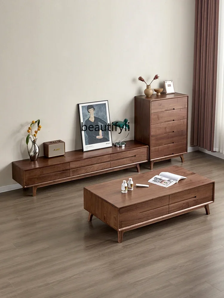 

K185 North America Black Walnut White Oak Cherrywood TV Cabinet Solid Wood Log TV Cabinet and Tea Table