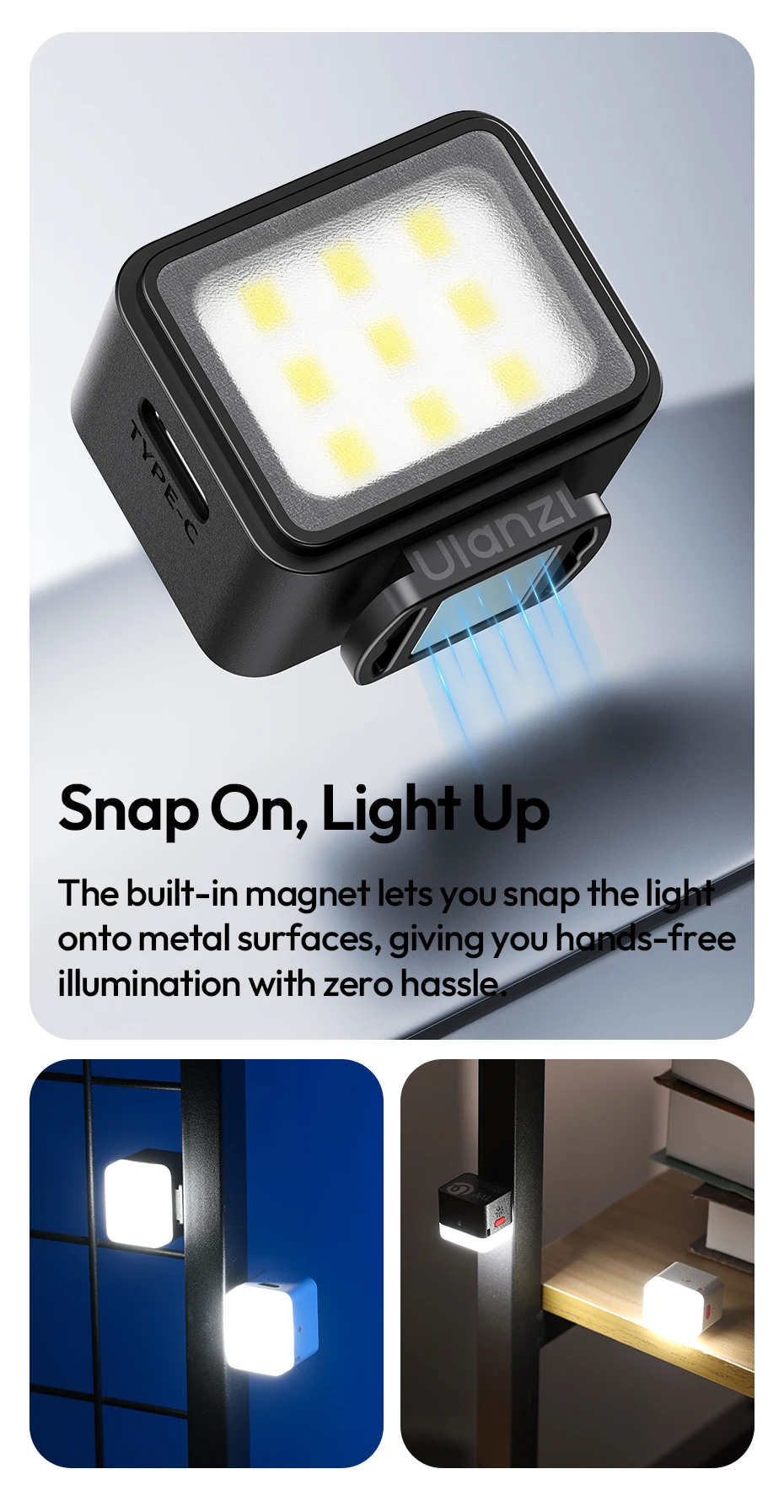 Ulanzi DG01 Cube Light Mini-Fotografie-Licht für Action-Kameras, Stative, Selfie, Live-Streaming, Vlog, Produktaufnahmen, Videoanruf – Detail 8