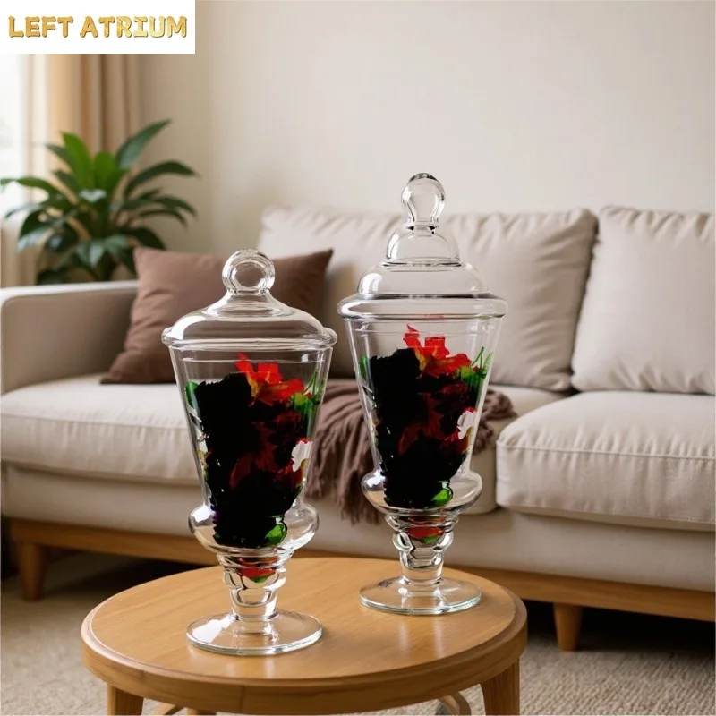 Simple High Footed Glass Candy Jar Storage Bottle Ornaments Transparent Glass Jar Storage Tank Wedding Decoration Flower Vase