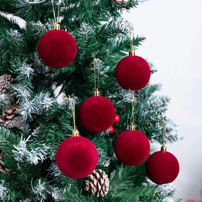 5/10pcs Velvet Christmas Ball Ornaments Red White Xmas Tree Hanging Pendants DIY Home Party Christmas Decoration New Year Gifts view 4