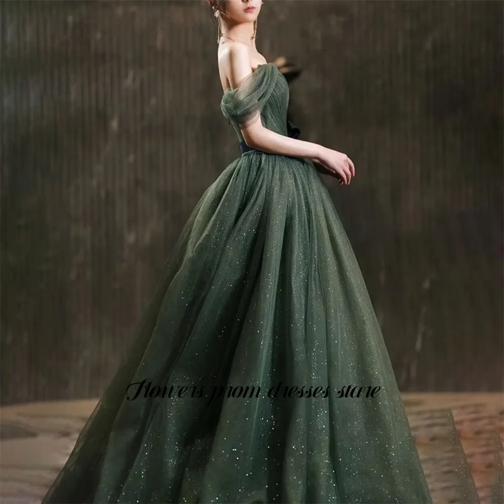 

Flowers Ball Gown Evening Dress Off Shoulder Tulle Sweep Train Prom Dress 2025 Elegant Party Dress Fairy فساتين مناسبة رسمية