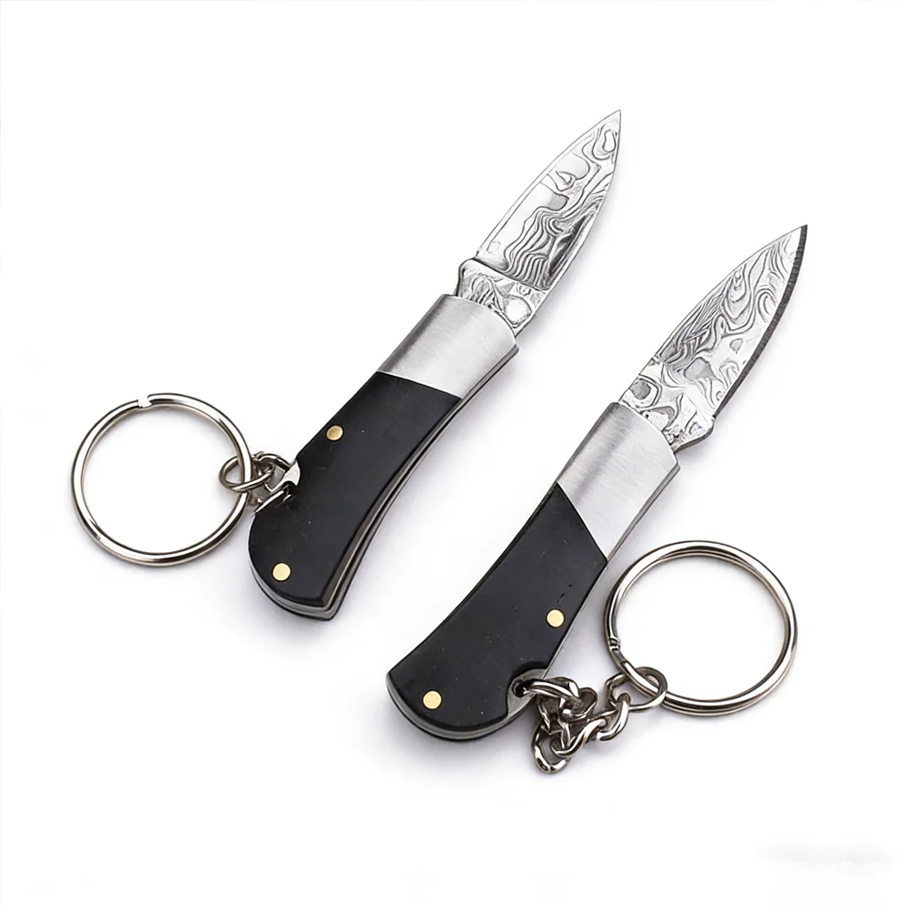 Premium Hand Forged Mini Folding Fruit Utility Knife Pattern Damascus Steel Blade Portable with Polished Wood Handle for Camping