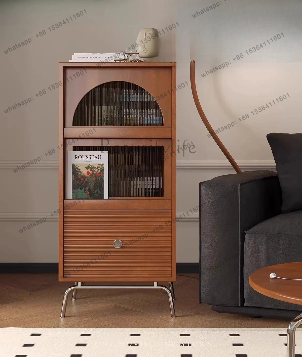 

LJYNordic medieval style solid wood magazine cabinet household living room integrated entrance decorative storage cabinet