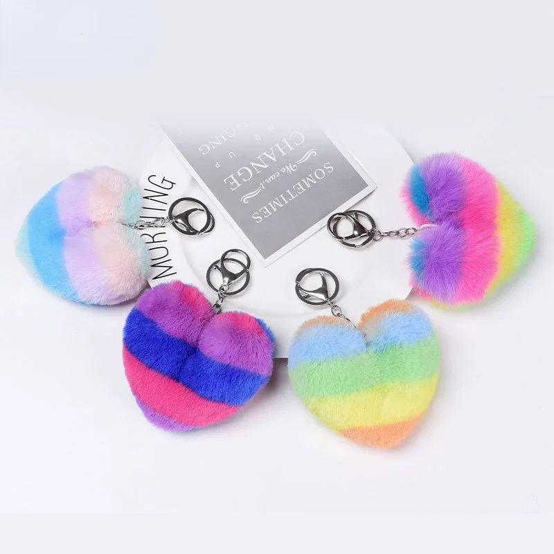 Herz Pompons Schlüsselanhänger Regenbogen Pom-Pom Schlüsselanhänger Damen Handtasche Schlüsselanhänger Handgefertigte Accessoires Schlüsselanhänger Anhänger Dekoration