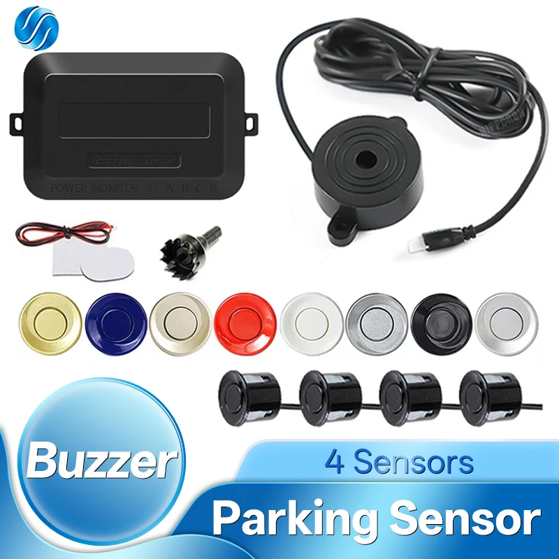 Kit de Sensores de Aparcamiento HIPPCRON, 4 Sensores con Zumbador, Sierra Perforadora de 22 mm, Radar de Marcha Atrás, Sistema de Alerta Sonora, 8 Colores