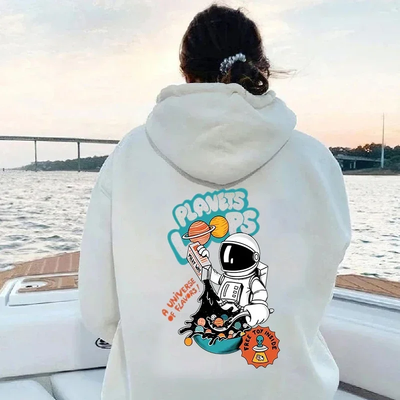 2024American Style Popular Doodle Astronaut Printed Hoodeis for Women Hip Hop Trendy Sweatshirts Winter Long Sleeves Hooded Tops