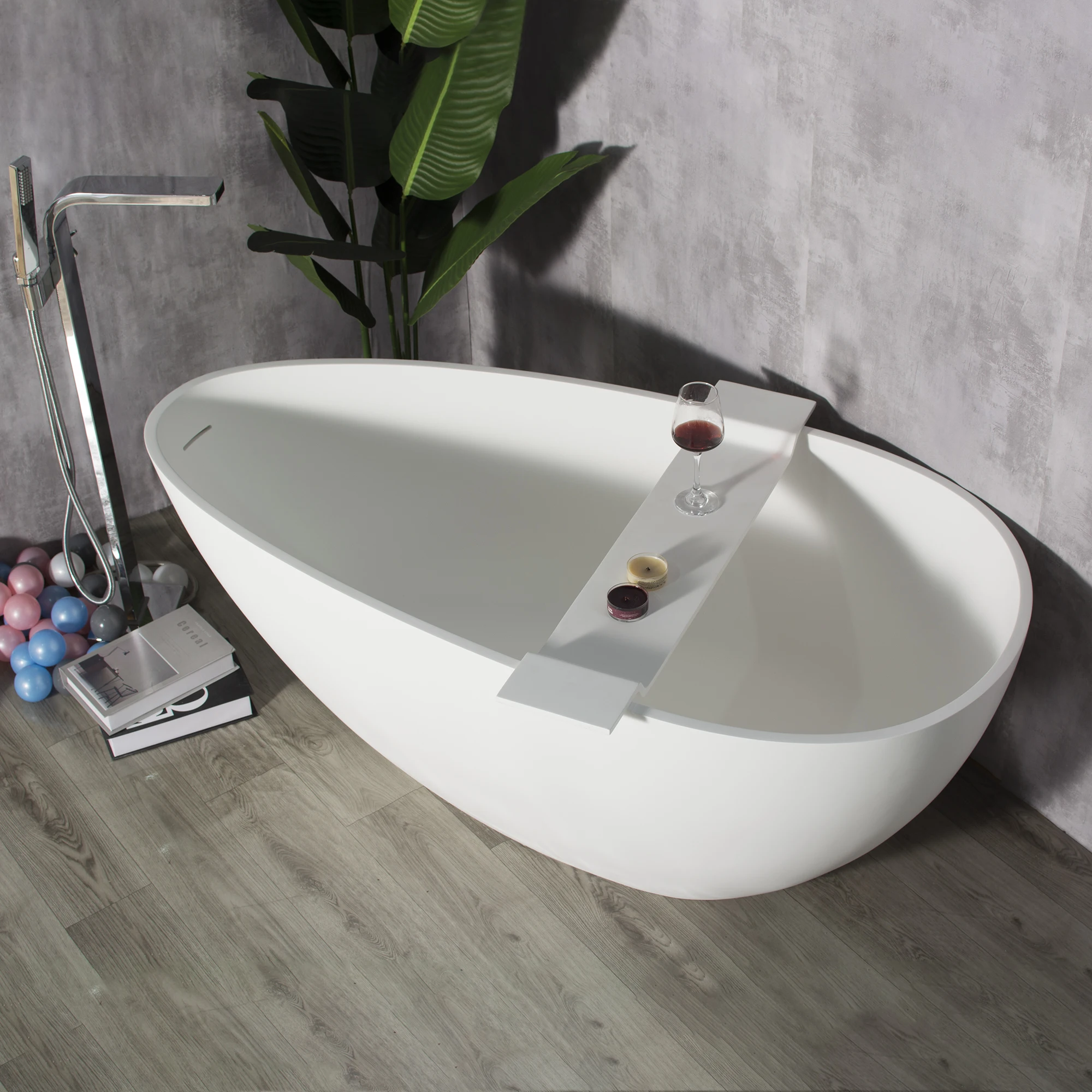 

59 inch Solid surface Stone resin freestanding egg shape bathtub for the bathroom